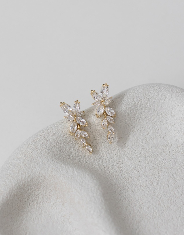 The White Collection - Bloom - Floral Gold Bridal Earrings
