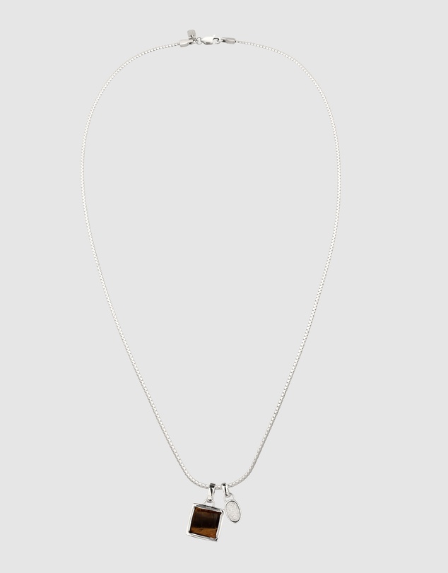 Kuzzoi - ICONIC EXCLUSIVE - Tiger's Eye Square Pendant Necklace in 925 Silver
