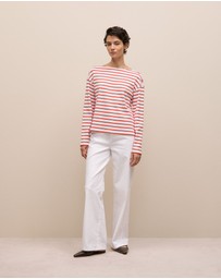 Trenery - Australian Cotton Breton Stripe T-shirt in Spice Red