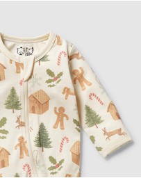Wilson & Frenchy - Christmas Holly Jolly Magic Organic Zipsuit With Feet - Babies