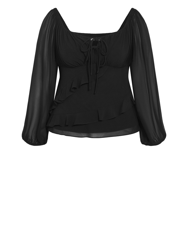 City Chic - Plus size Shayla Frill Top - black
