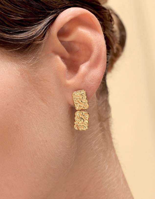 Elli Jewelry - Hammered Rectangle Drop Earrings in Gold-Plated 925 Silver