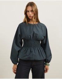 Atmos&Here - Nerissa Check Smocked Long Sleeve Top