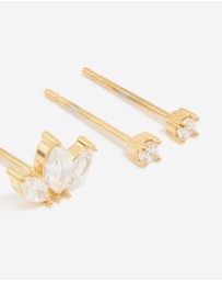 Lovisa - Waterproof Gold Plated Stainless Steel Cubic Zirconia Mixed Shaped Stud Earrings 3-Pack