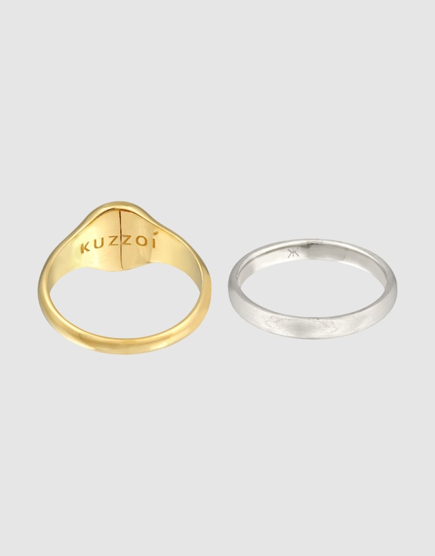 Kuzzoi - ICONIC EXCLUSIVE - Classic Band and Signet Ring Set in 925 Sterling Silver