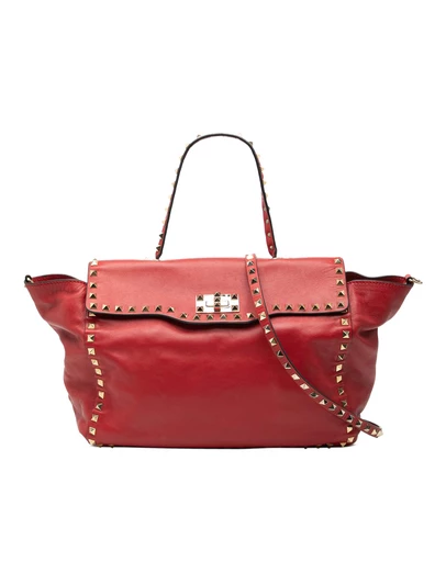 Valentino - Pre-Loved Medium Leather Rockstud Trapeze Flap Satchel