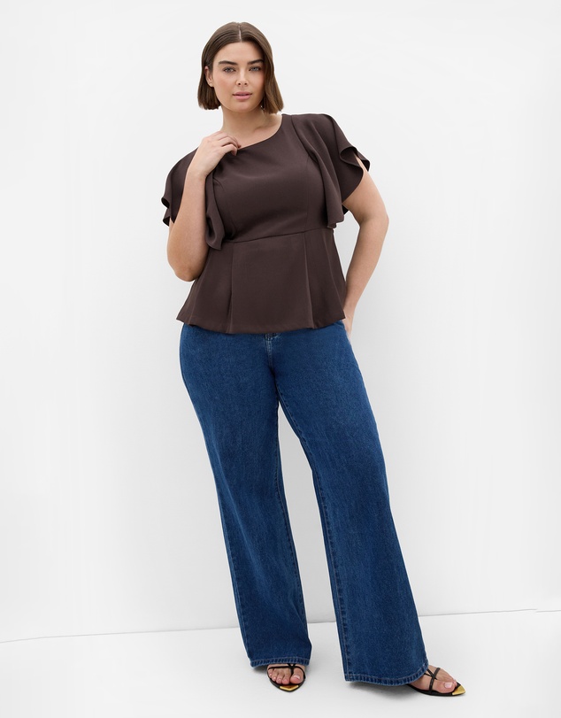 City Chic - Plus size Cinched Peplum Top - chocolate
