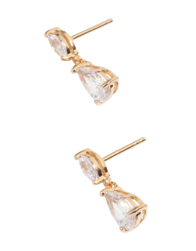 Lovisa - Gold Plated Sterling Silver Cubic Zirconia Marquise Drop Earrings