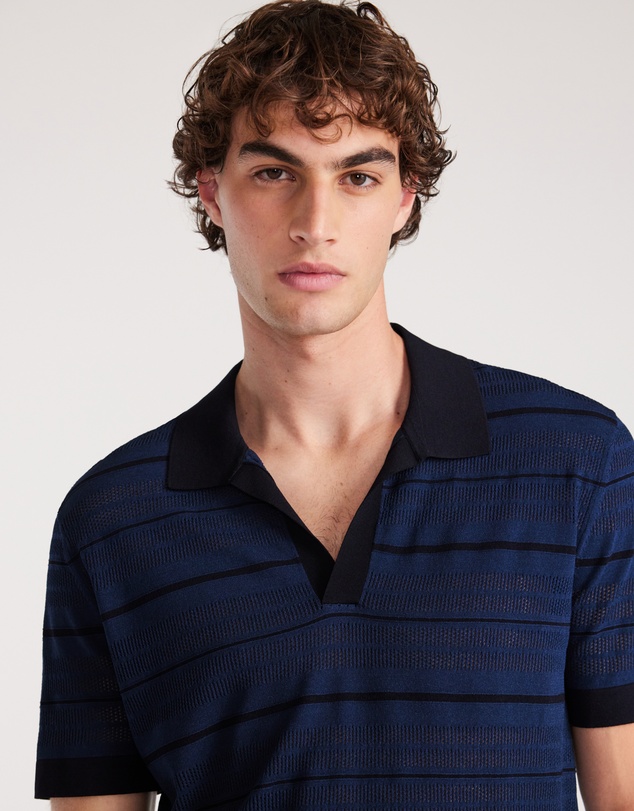 Calibre - Camp Collar Striped Polo Delft Blue