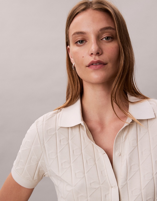Calvin Klein Jeans - Allover Monogram Logo Jacquard Polo Top