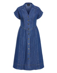 City Chic - Plus size Eleni Denim Midi Dress - mid wash