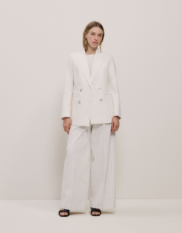 Trenery - Linen Cotton Double Breasted Blazer in Parchment