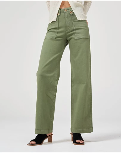 DRICOPER DENIM - Carrie Oil Green Wide Straight Leg Jeans