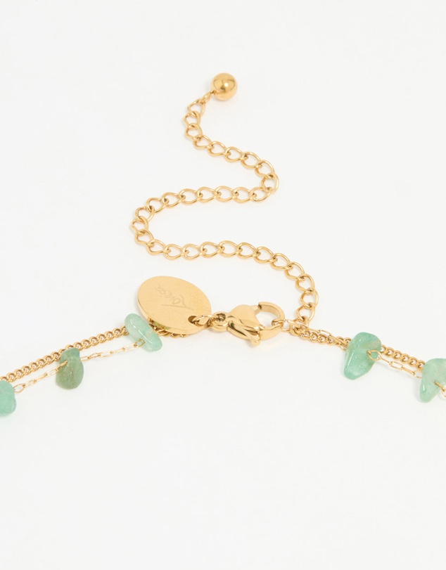 Lovisa - Waterproof Gold Plated Stainless Steel Green Stone Layered Necklace