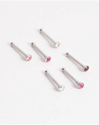 Lovisa - Surgical Steel Multi Cubic Zirconia Clear Nose Stud 6-Pack