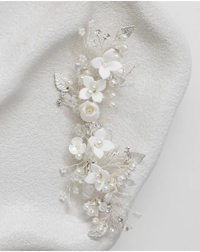 The White Collection - Harper - Floral Pearl Silver Bridal Hairpiece