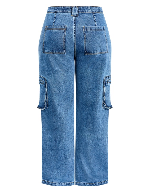 City Chic - Plus size Harley Fit Oaklyn Cargo Wide Leg Jean - mid wash