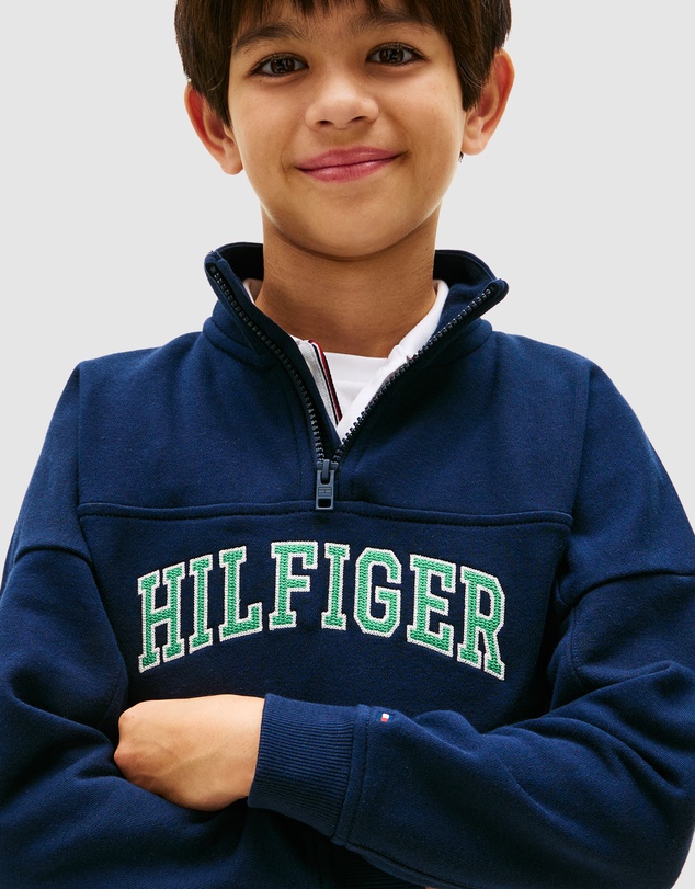 Tommy Hilfiger - Boys Logo Terry Quarter-Zip Sweatshirt - Teens