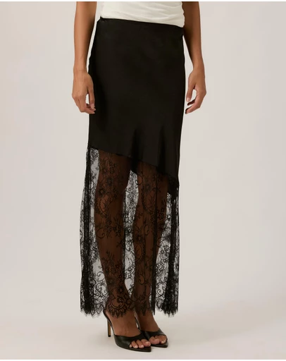 Tussah - Opal Satin Lace Trim Maxi Skirt