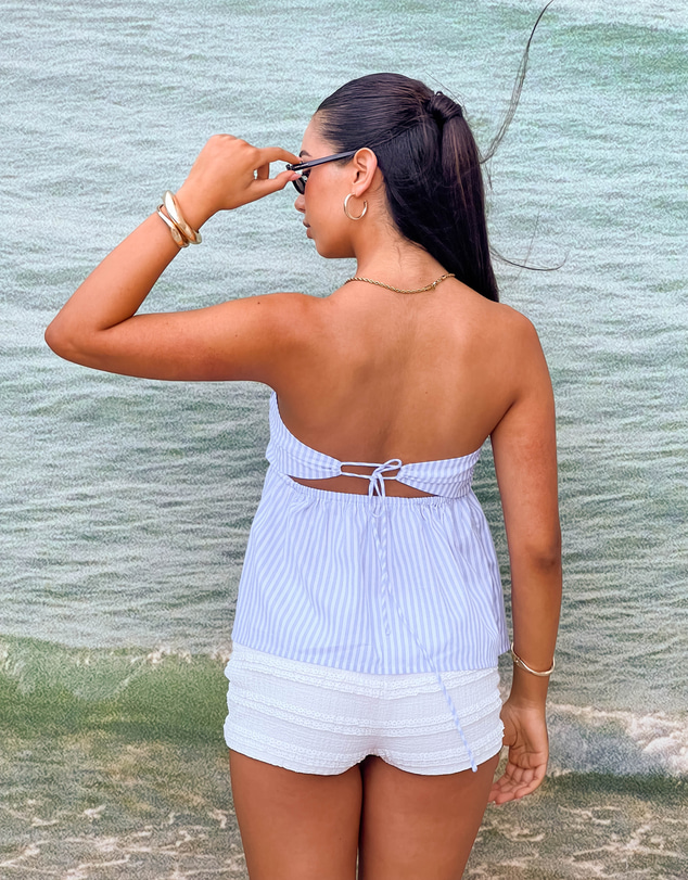 Beginning Boutique - Klee Light Blue Strapless Tie Back Top