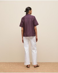 Trenery - Cotton Poplin Short Sleeve Shirt in Dark Plum