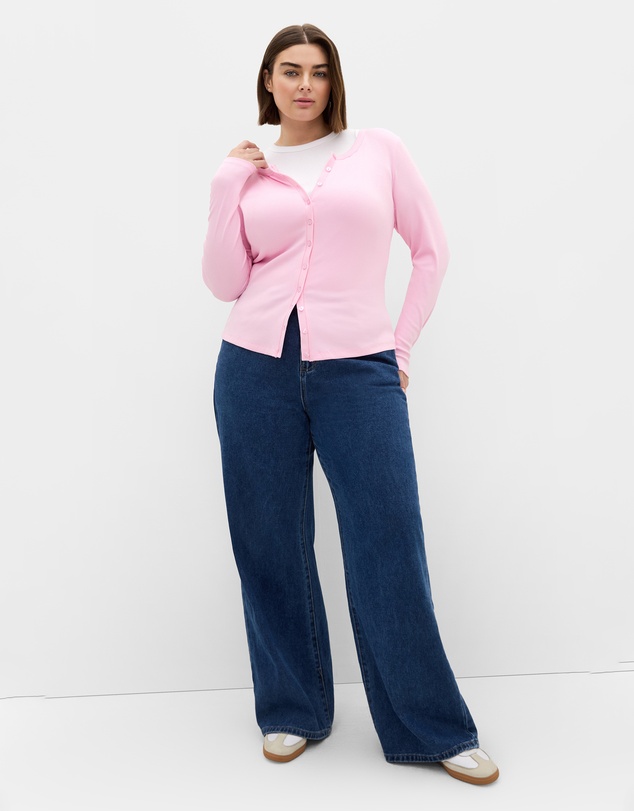 City Chic - Plus size Button Through Knit Top - soft pink