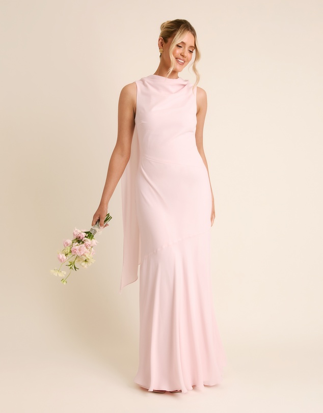 Six Stories - High Cowl Neck Drape Chiffon Bridesmaid Dress