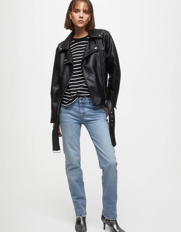 Pull&Bear - Oversize Faux Leather Biker Jacket