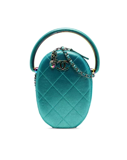 Pre-Loved by Azura Reborn - Pre-Loved Quilted Metallic Caviar Rainbow Hardware Oval Camera Bag