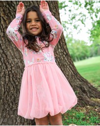 Rock Your Kid - Hunny Bunny Long Sleeve Bubble Dress in Peach