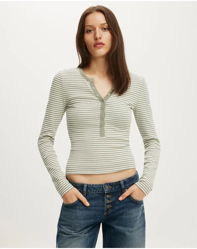 Cotton On - Blake Rib Henley Long Sleeve