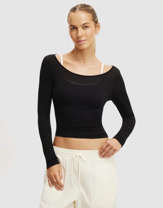 Cotton On Body Active - Active Sheer Boat Neck Long Sleeve