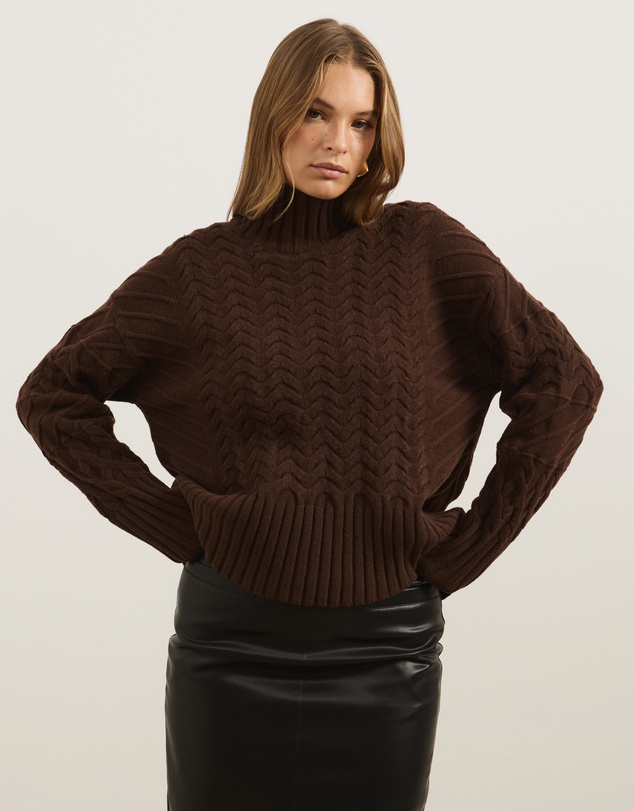 Atmos&Here - Orla Funnel Neck Chunky Cable Knit Jumper