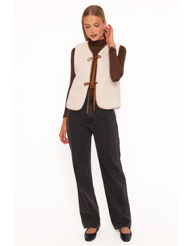 Petal & Pup - Laila Tie Front Vest - Cream Shearling
