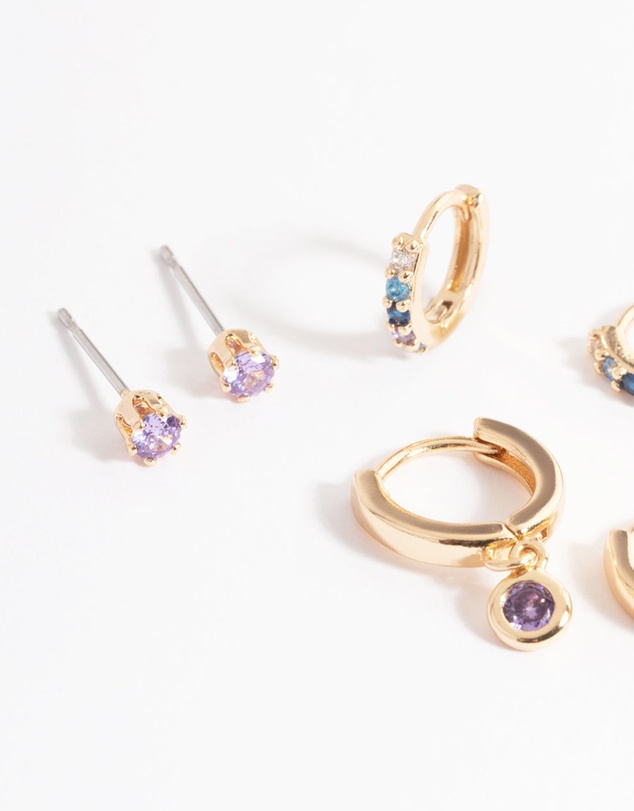 Lovisa - Gold Lilac Stud & Huggie Earrings Pack