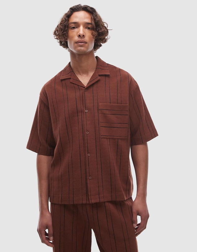 Topman - Oversized Fit Textured Stripe Button Through Polo