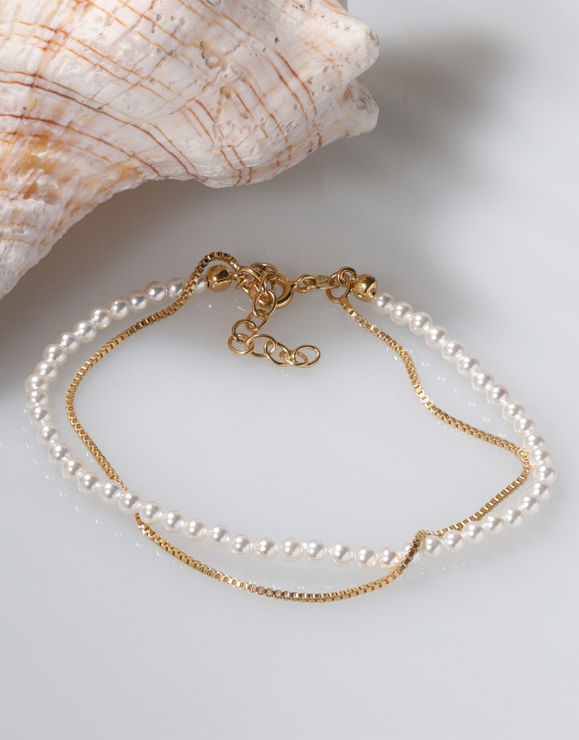 Elli Jewelry - Shell Pearl Layer Bracelet in Gold-Plated 925 Silver