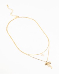Lovisa - Gold Plated Brass Bow & Pearl Layered Necklace