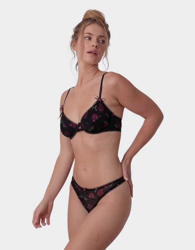 Bras N Things - Night Games Lust In Bloom Unlined Bra & G String Set - Print Floral/Black