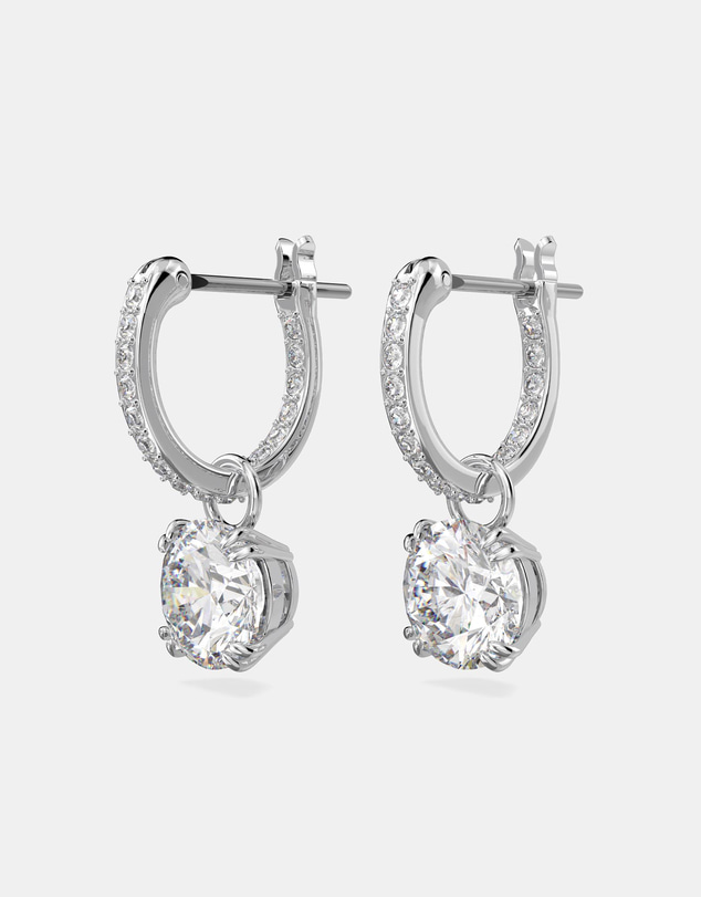 Swarovski - Stilla drop earrings, Round cut, White, Rhodium plated