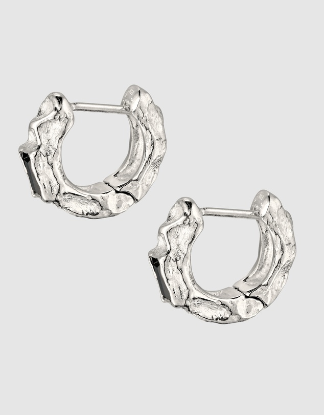 Haze & Glory - Textured Onyx Hoop Earrings in 925 Silver