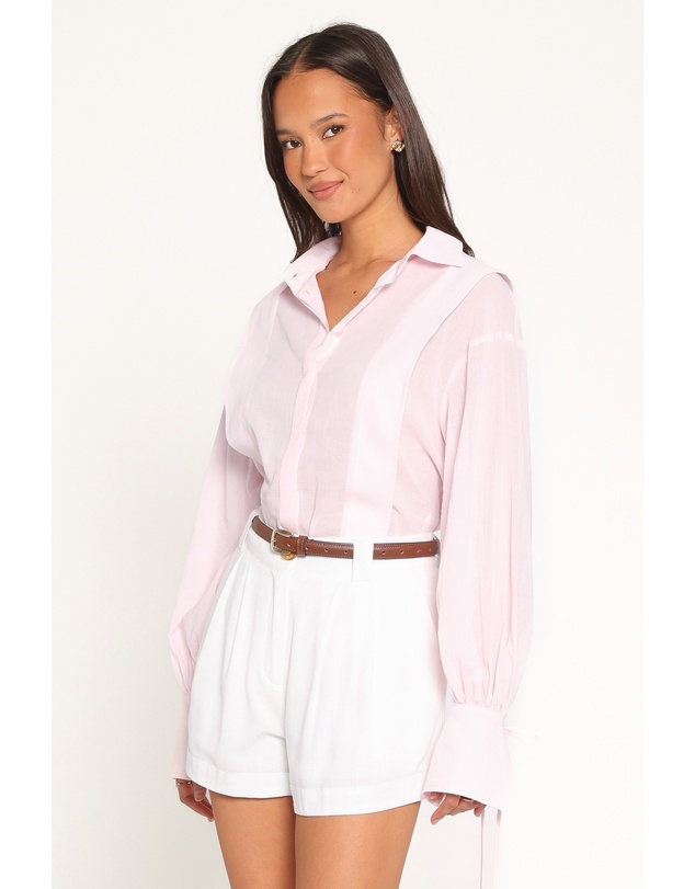 Petal & Pup - Lou Tie Cuff Shirt - Pale Pink