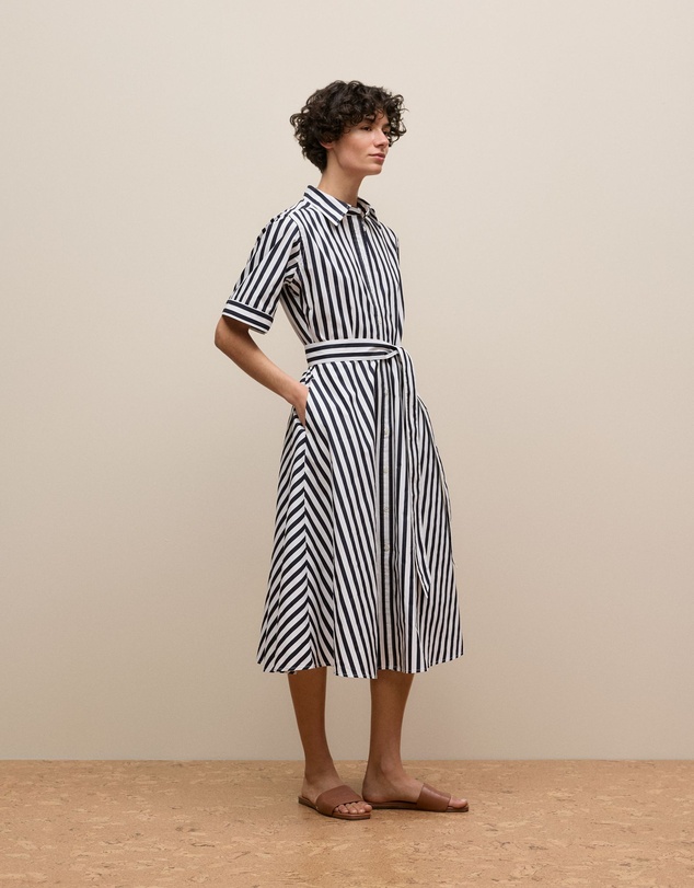 Trenery - Cotton Poplin Stripe Shirt Dress in Night Sky