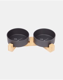 Mog & Bone - Double Bamboo Cat Bowl Black