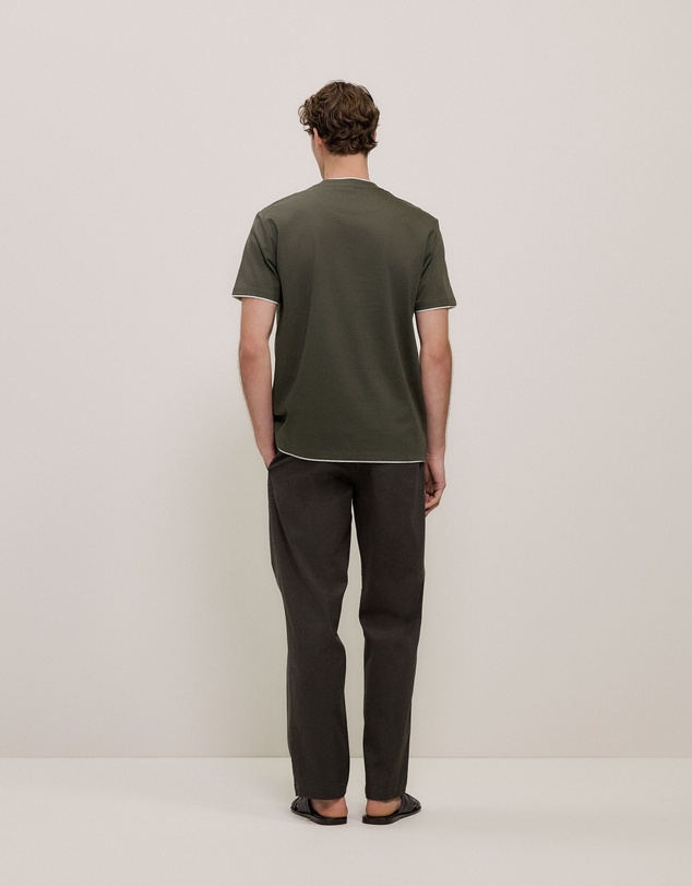 Trenery - Mercerised Cotton Layered T-shirt in Dark Olive