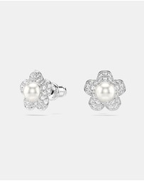 Swarovski - Ariana Grande X Swarovski Set, Crystal Pearl, Round Cut, Flower, White, Rhodium Plated