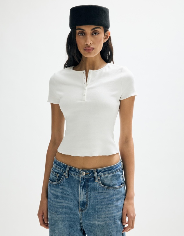 Minima Esenciales - Emre Rib Henley Cap Sleeve T-Shirt