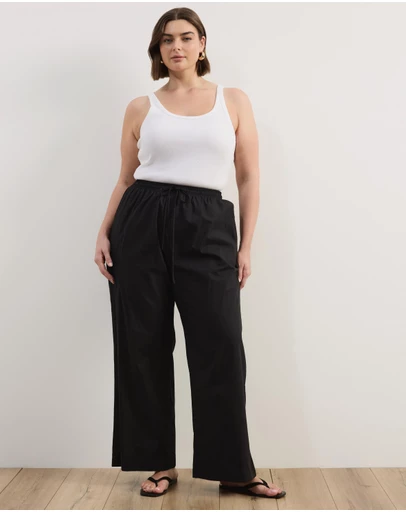 Atmos&Here Curvy - Elis Cotton Pants With Drawstring Detail At Waist