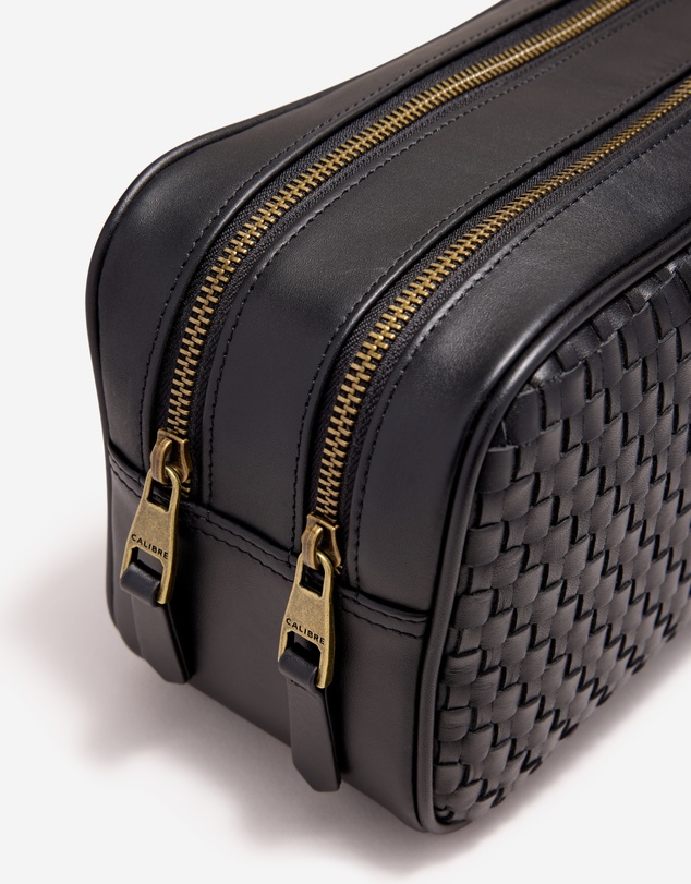 Calibre - Woven Leather Wash Bag Black
