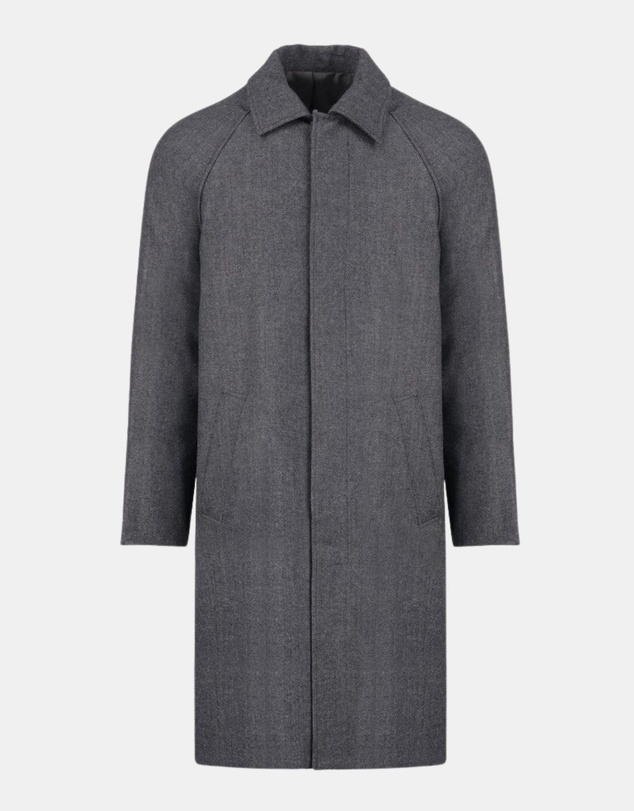 Henry Bucks - HENRY SARTORIAL Herringbone Wool Overcoat CHARCOAL